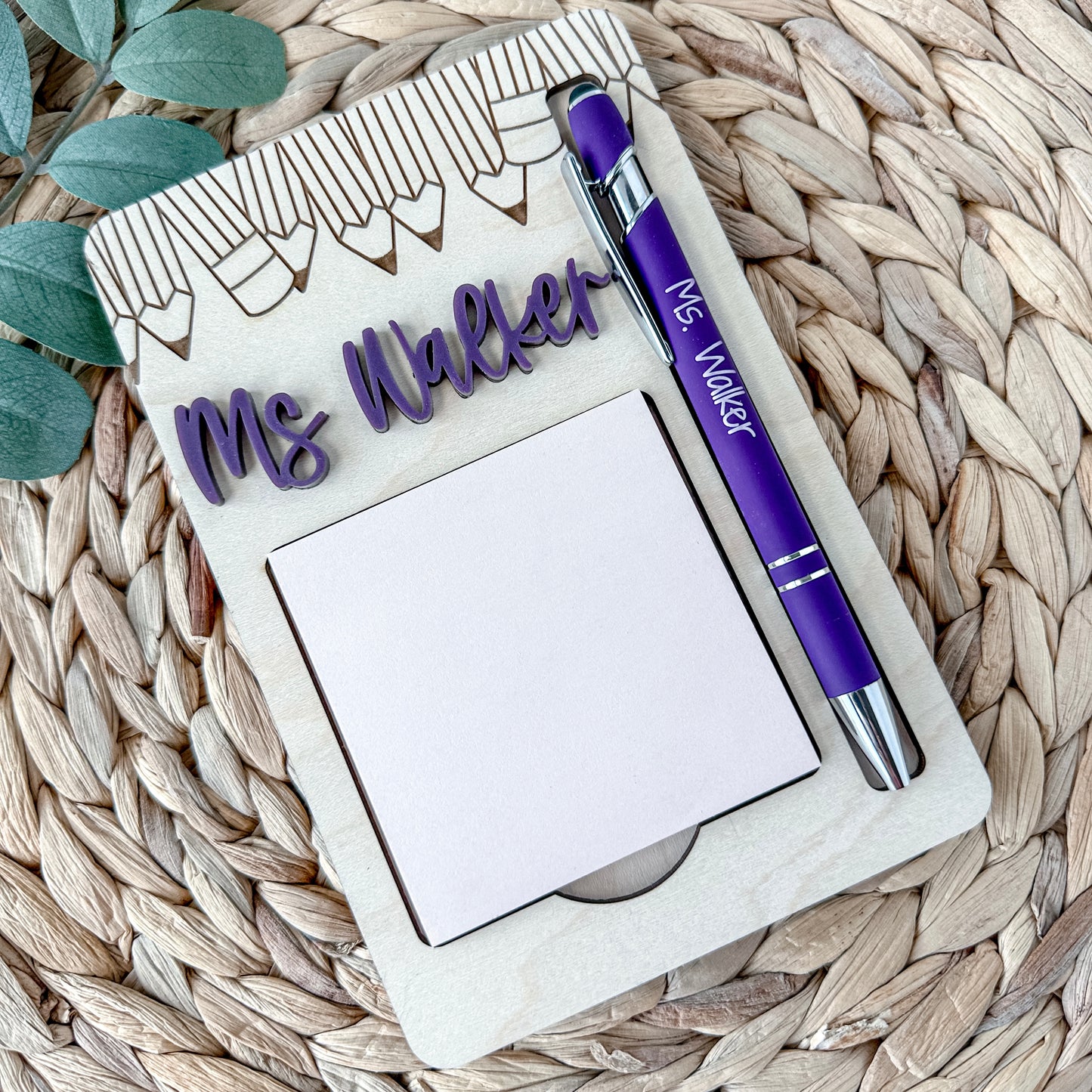 Personalized Sticky Note Holder and Pen Set