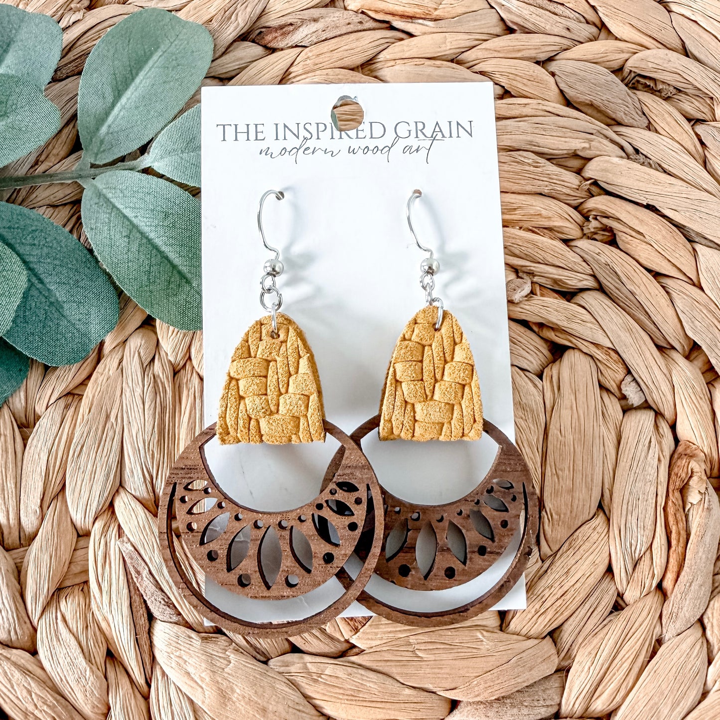 Boho Hoop Earrings - Mustard Knit