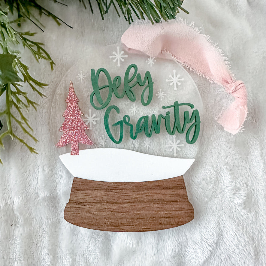 Pink and Green Snow Globe Ornament - Defy Gravity