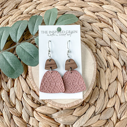 Trapezoid Earrings - Mauve Lace