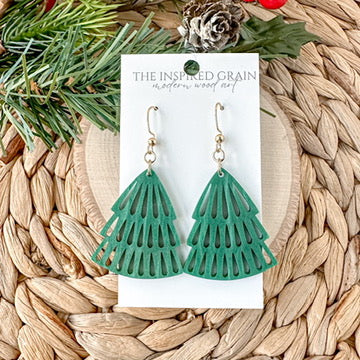 Christmas Tree Earrings - Shimmer Green