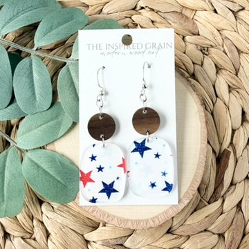 Rectangle Dot Earrings - Patriotic Stars