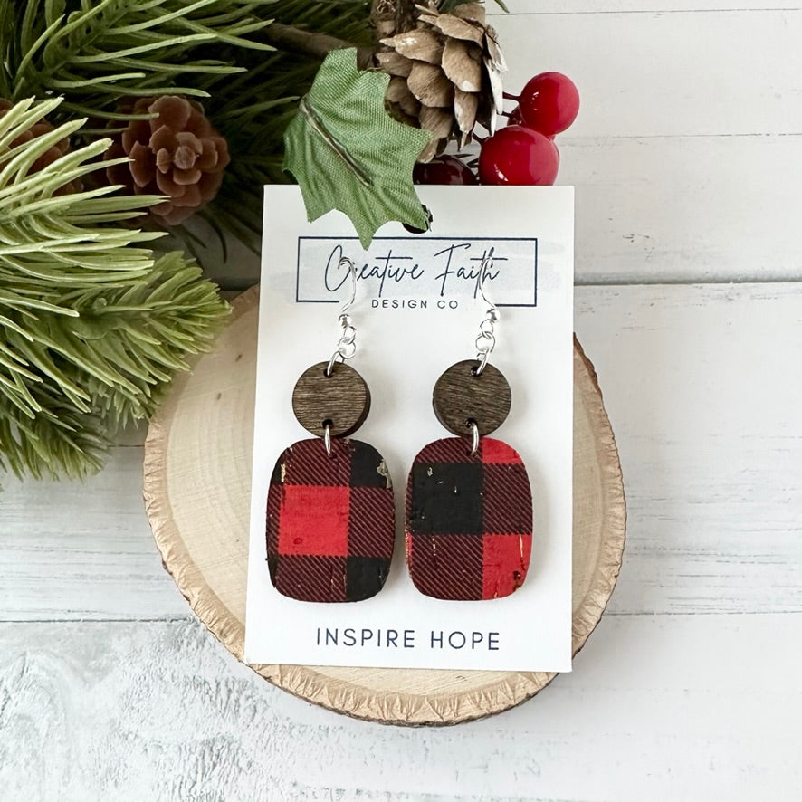 Rectangle Round Earrings - Buffalo Plaid