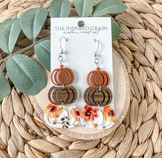 Pumpkin Stack Earrings - fall floral