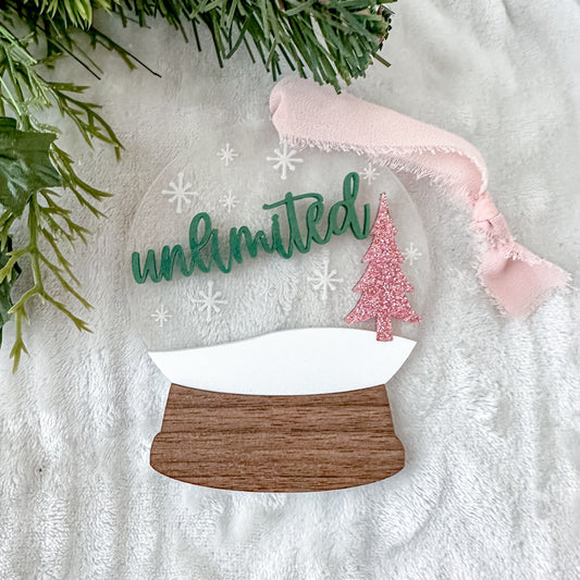 Pink and Green Snow Globe Ornament - Unlimited