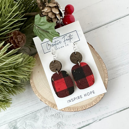 Rectangle Round Earrings - Buffalo Plaid