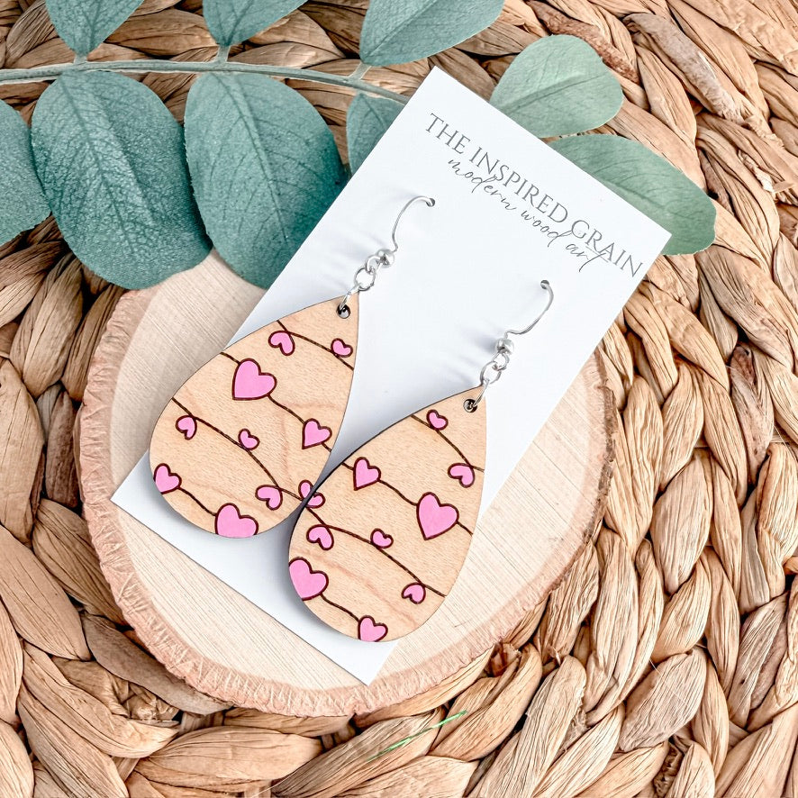 Teardrop Doodle Heart Earrings - pink