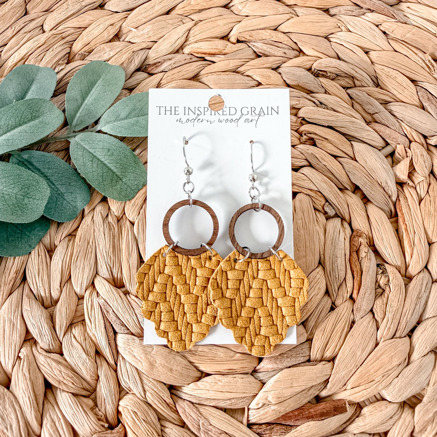 Scallop Hoop Earrings - Mustard Knit