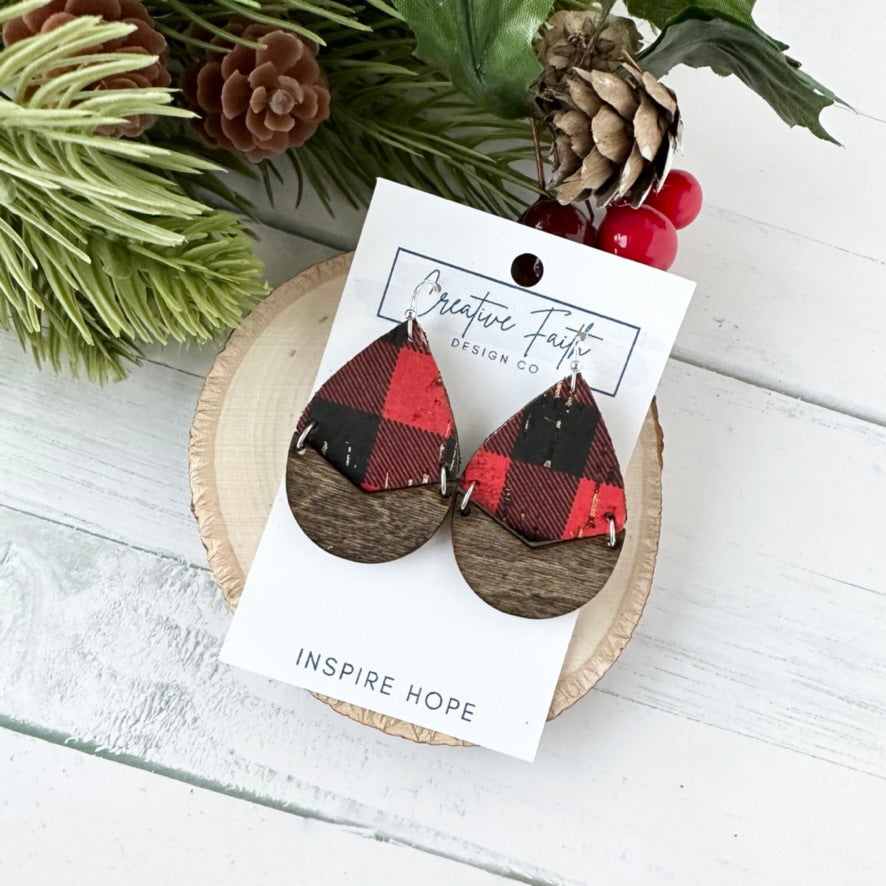Split Teardrop Earrings - Buffalo Plaid