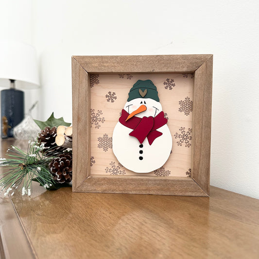Snowman Beanie 3D mini wood sign