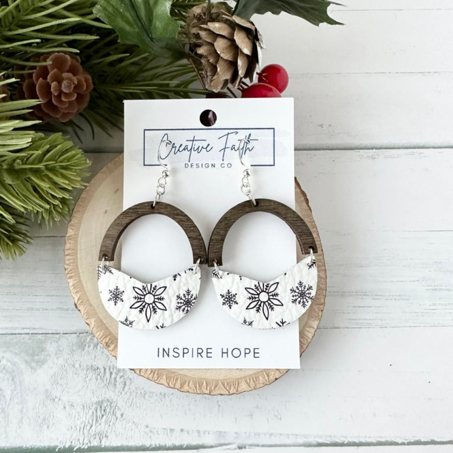 Split Arch Earrings - Black and White Snowflake