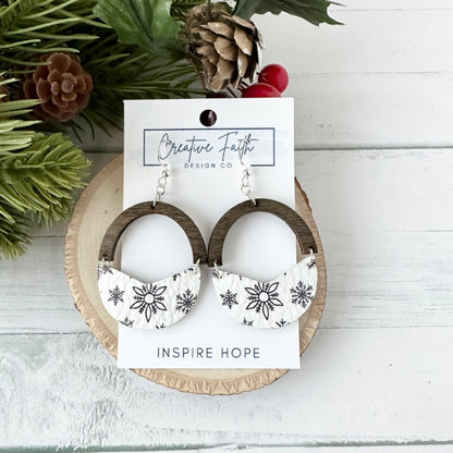 Split Arch Earrings - Black and White Snowflake
