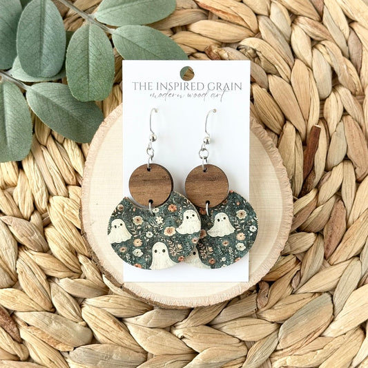 Half Moon Earrings - Floral Ghost