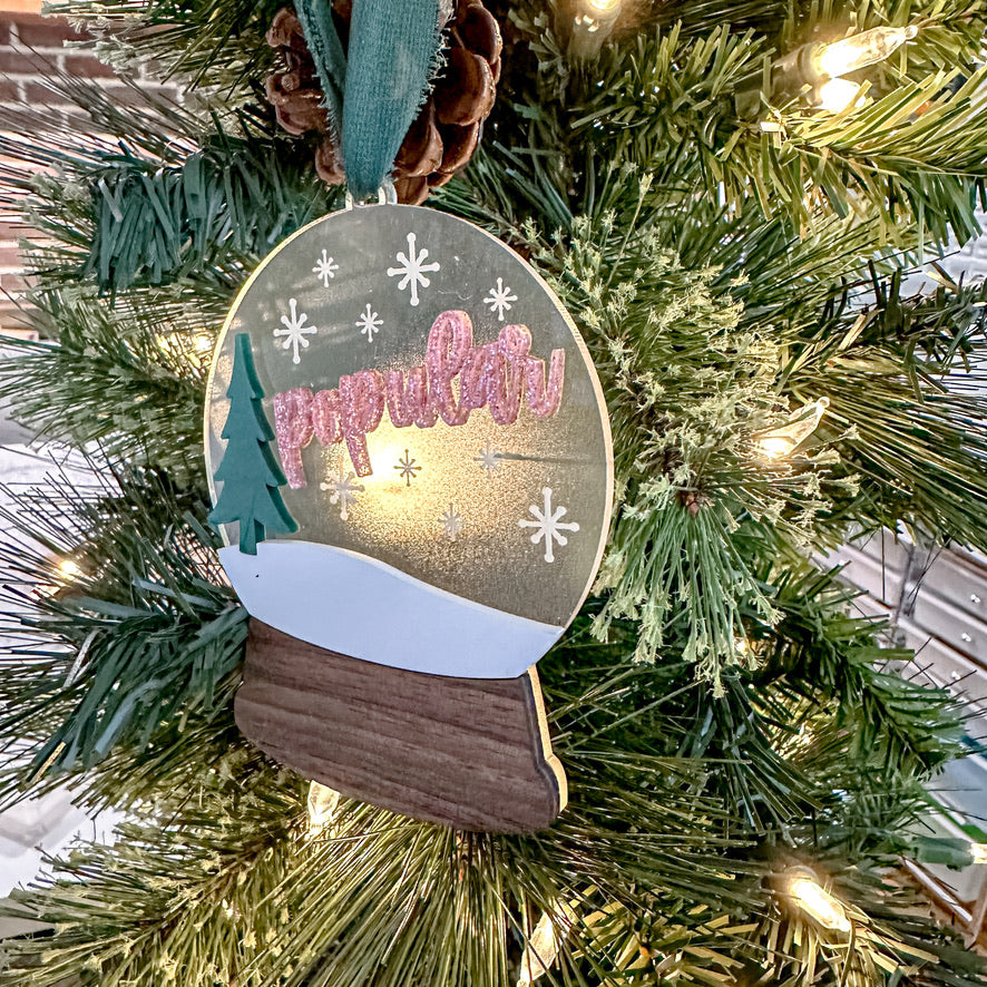 Pink and Green Snow Globe Ornament - Popular