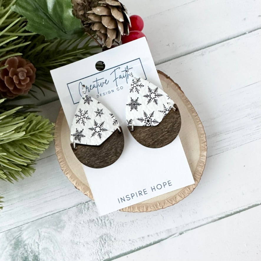 Split Teardrop Earrings - Black and White Snowflake