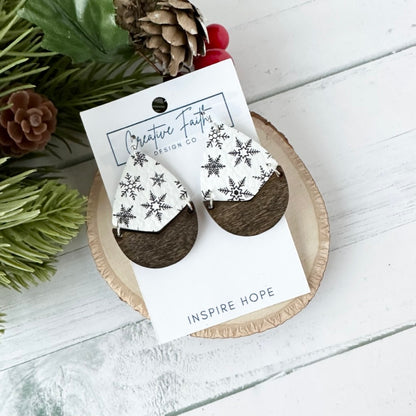 Split Teardrop Earrings - Black and White Snowflake