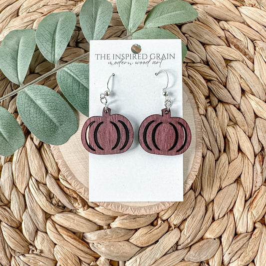 Pumpkin Earrings - purple heart wood