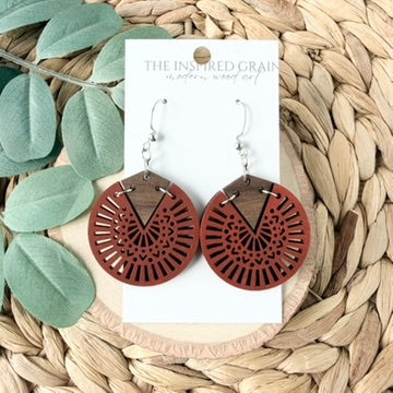 Mandala Circle Earrings - Deep Red
