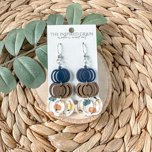 Pumpkin Stack Earrings - navy