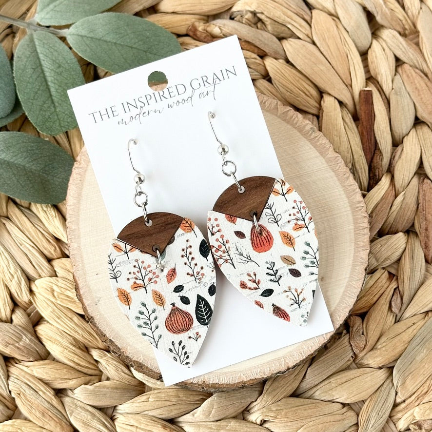 Reverse Teardrop Earrings - Fall Leaves