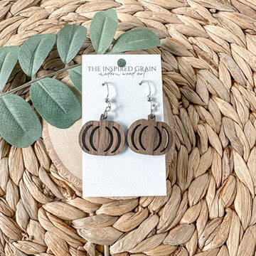 Pumpkin Earrings - walnut wood
