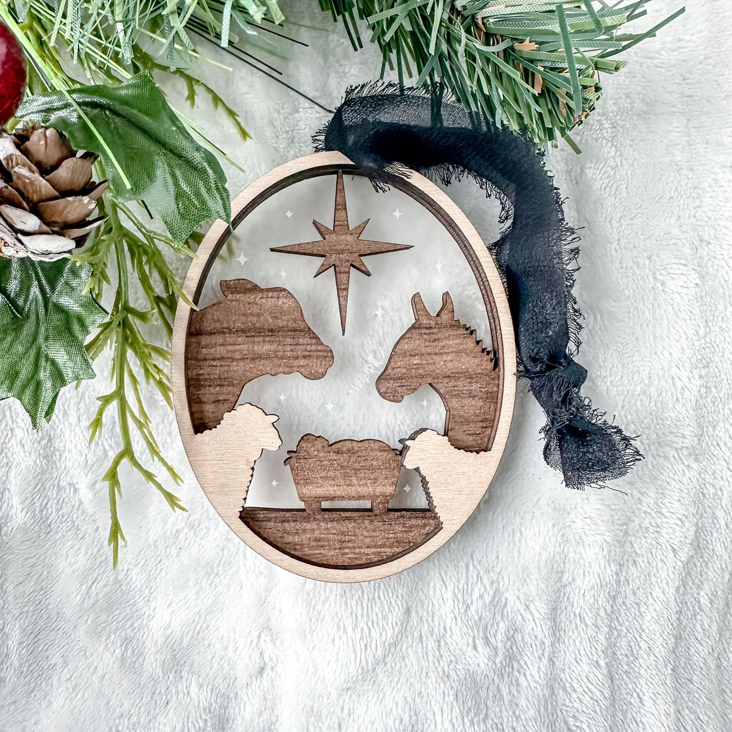 Animals at the manger ornament