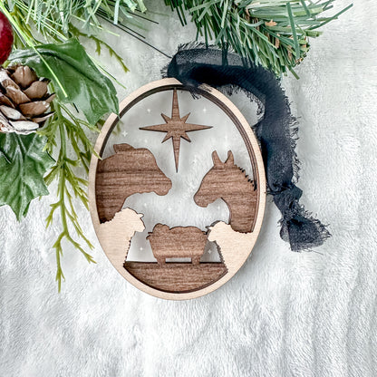 Animals at the manger ornament