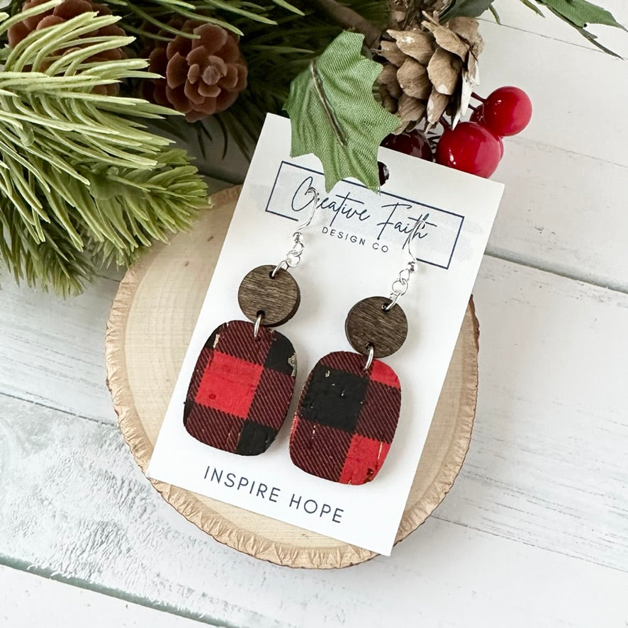 Rectangle Round Earrings - Buffalo Plaid