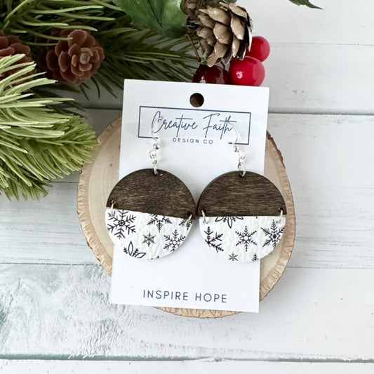 Split Circle Earrings - Black and White Snowflake