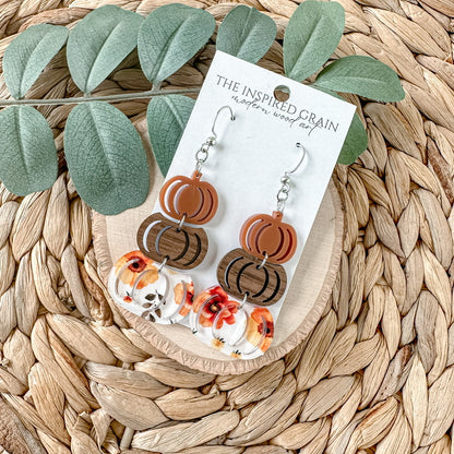 Pumpkin Stack Earrings - fall floral