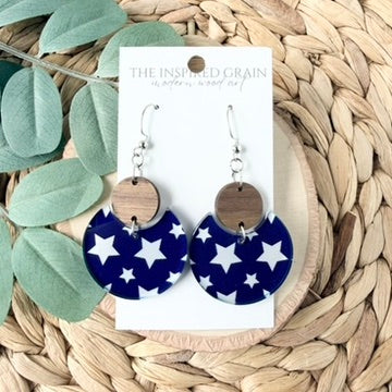 Split Circle Earrings - Navy Stars
