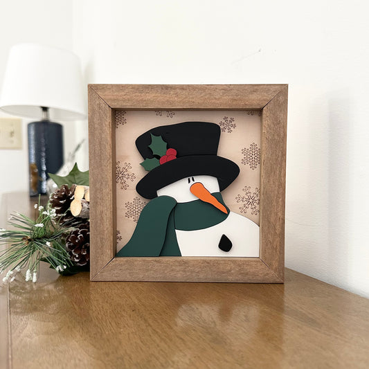 Snowman Holly Hat 3D mini wood sign