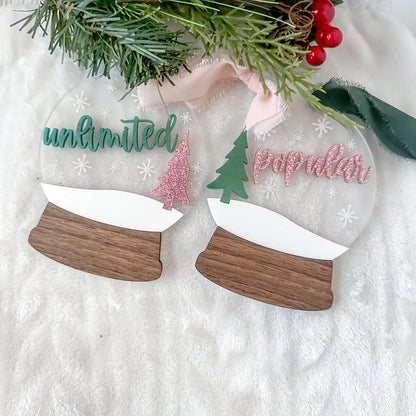 Pink and Green Snow Globe Ornament Set