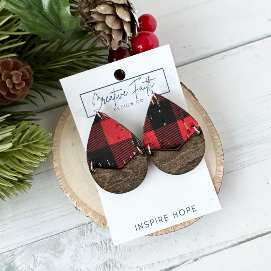 Split Teardrop Earrings - Buffalo Plaid