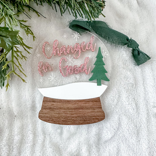 Pink and Green Snow Globe Ornament - Changed for Good