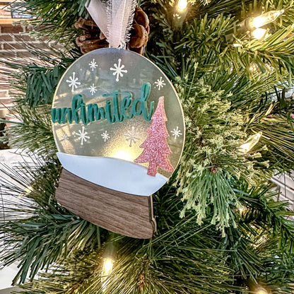 Pink and Green Snow Globe Ornament - Unlimited