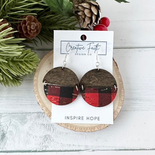 Split Circle Earrings - Buffalo Plaid