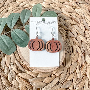 Pumpkin Earrings - cedar wood
