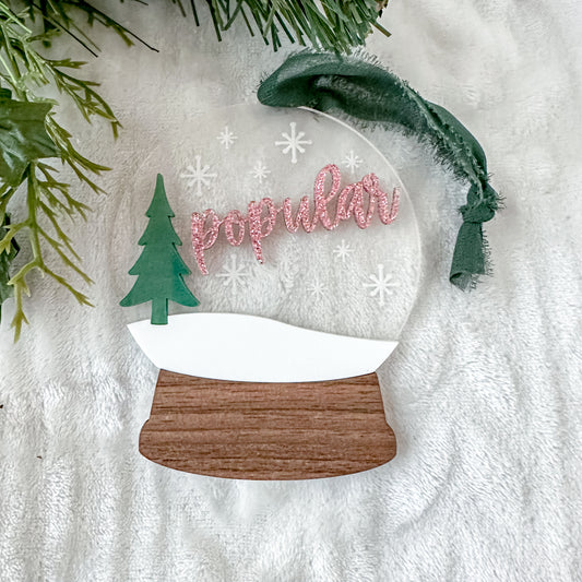 Pink and Green Snow Globe Ornament - Popular