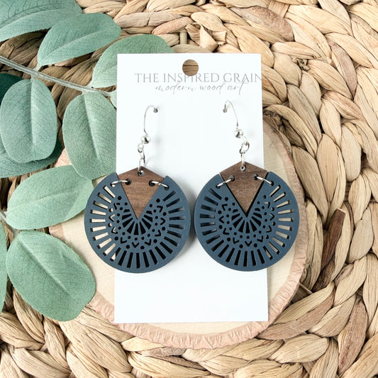 Mandala Circle Earrings - Midnight Navy