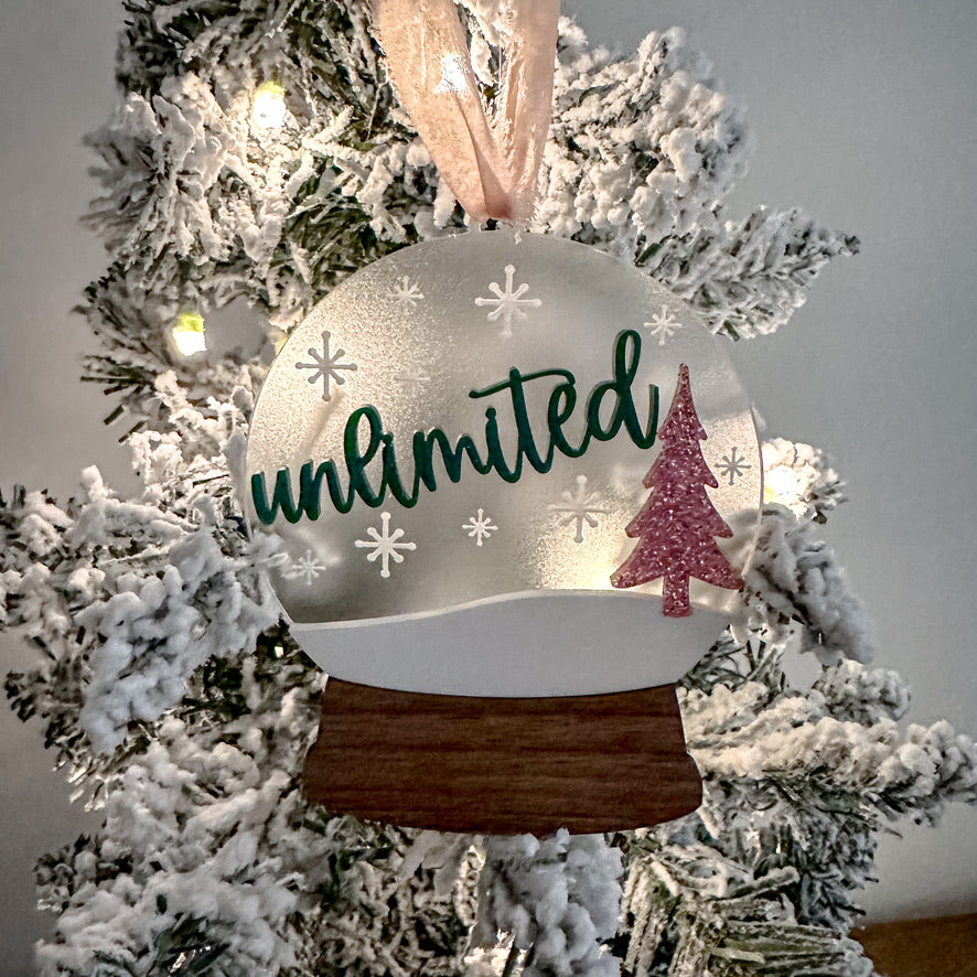 Pink and Green Snow Globe Ornament - Unlimited
