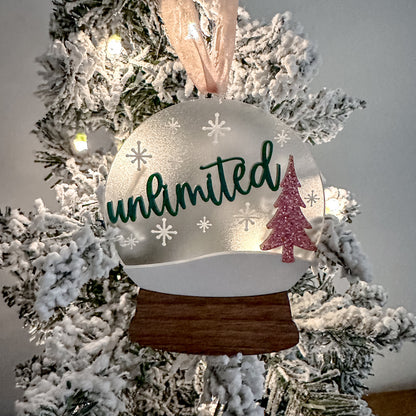 Pink and Green Snow Globe Ornament - Unlimited