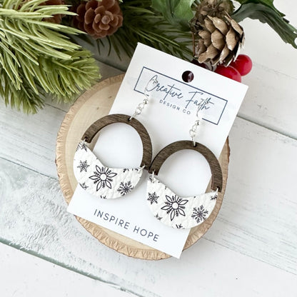 Split Arch Earrings - Black and White Snowflake