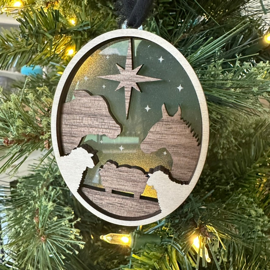 Animals at the manger ornament