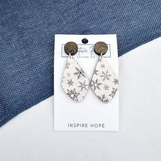 Long Drop Earrings - Black and White Snowflake