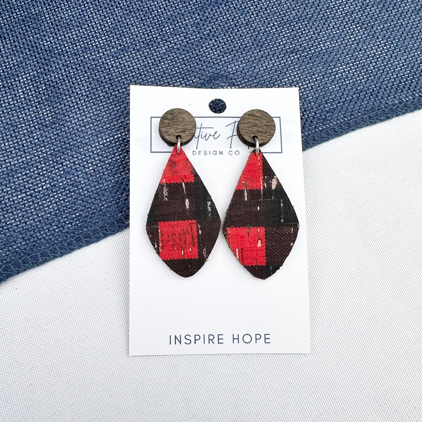 Long Drop Earrings - Buffalo Plaid