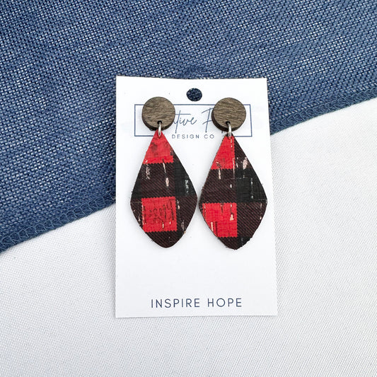 Long Drop Earrings - Buffalo Plaid