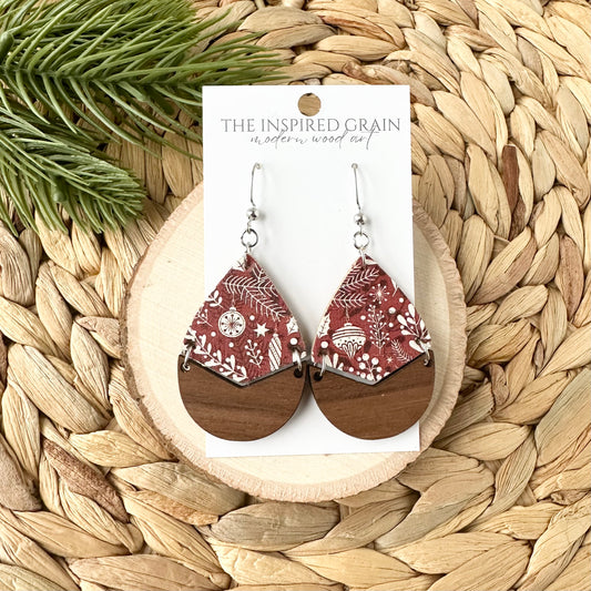 Split Teardrop Earrings - Holiday Red Floral