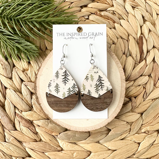 Split Teardrop Earrings - Green Trees