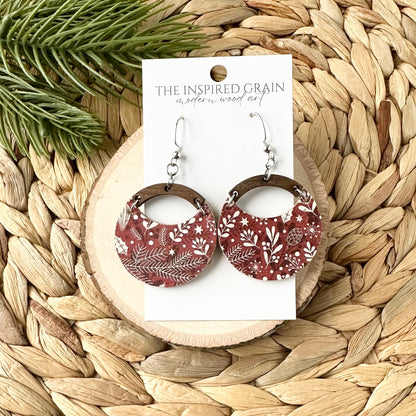 Round Arch Earrings - Holiday Red Floral